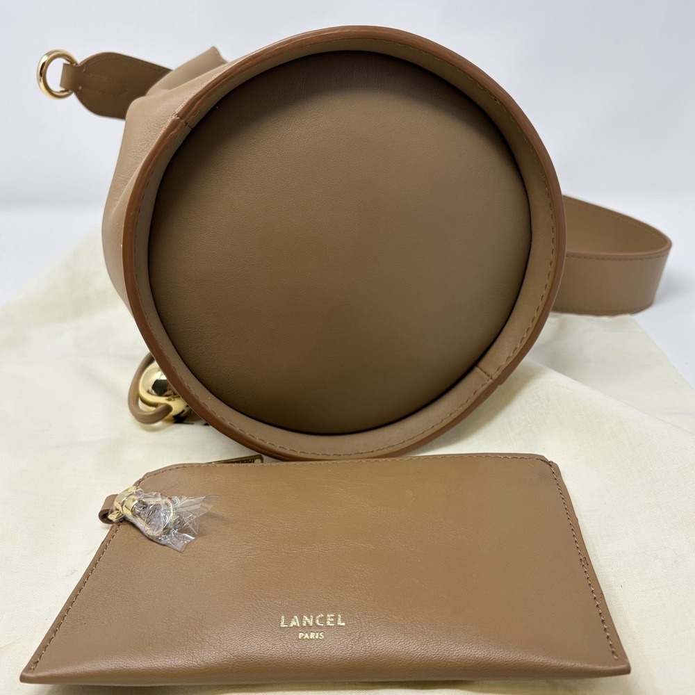 Lancel Cheri Bucket Bag Camel Leather Drawstring‎ Shoulder Bag Italy NWOT Pouch - Picture 7 of 13